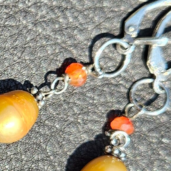 Gold Baroque Pearl and Sterling Silver Earrings - Picture 4 of 4